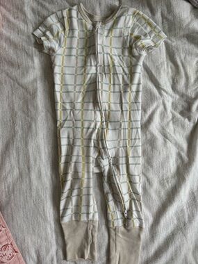 Two cloud island White One-Piece Rompers with Yellow & Green Plaid